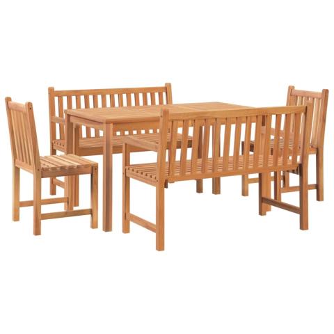 Ensemble à dîner salon de jardin meuble d'extérieur 5 pièces bois de teck massif 02_0014289