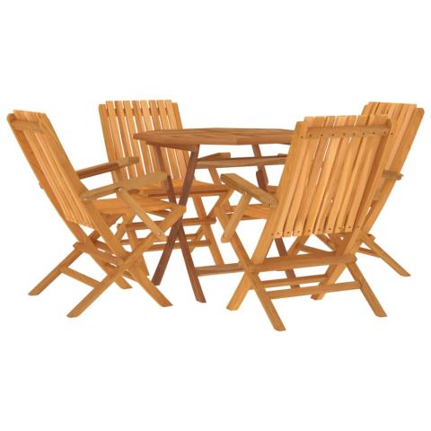 Ensemble à dîner salon de jardin meuble d'extérieur 5 pièces bois de teck massif 02_0014304
