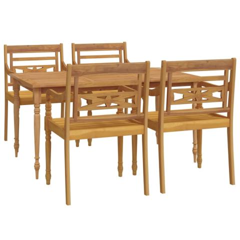 Ensemble à dîner salon de jardin meuble d'extérieur 5 pièces bois de teck massif 02_0014296