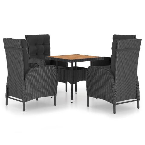 Ensemble à dîner salon de jardin meuble d'extérieur 5 pièces résine tressée et acacia noir 02_0014331