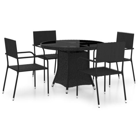 Ensemble à dîner salon de jardin meuble d'extérieur 5 pièces résine tressée noir 02_0014335
