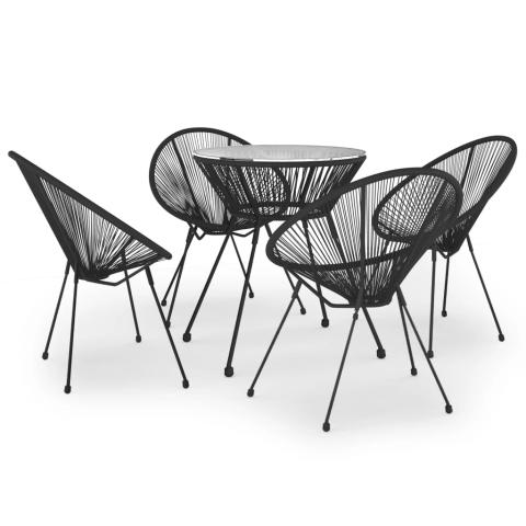 Ensemble à dîner salon de jardin meuble d'extérieur 5 pièces rotin pvc noir 02_0014229