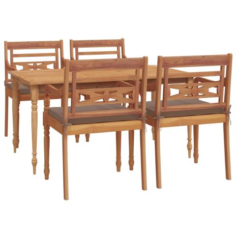 Ensemble à dîner salon de jardin meuble d'extérieur coussins 5 pièces bois de teck massif 02_0014438