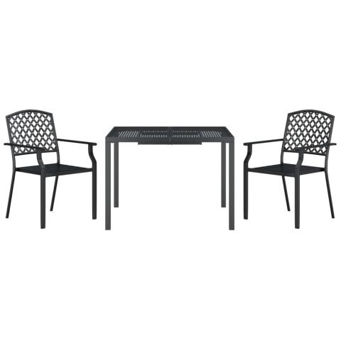Ensemble de salle à manger de jardin meuble extérieur 3 pièces anthracite acier 02_0013581