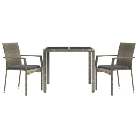 Ensemble de salle à manger de jardin meuble extérieur 3 pièces avec coussins gris 02_0013584