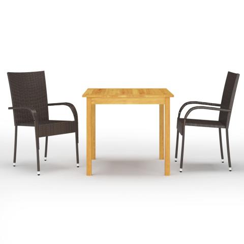 Ensemble de salle à manger de jardin meuble extérieur 3 pièces marron 02_0013642