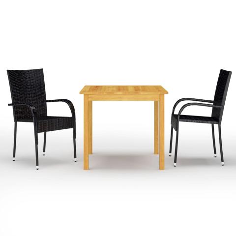 Ensemble de salle à manger de jardin meuble extérieur 3 pièces noir 02_0013647