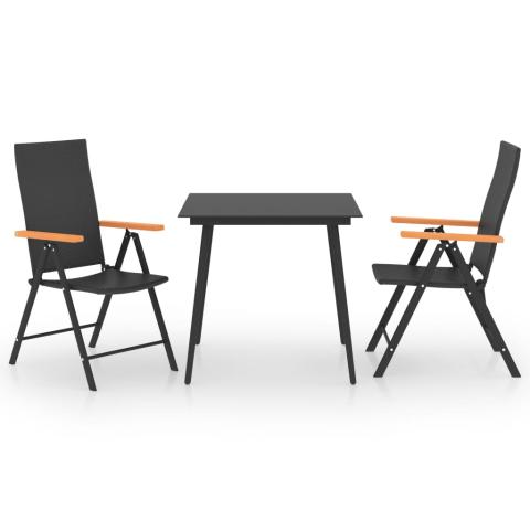 Ensemble de salle à manger de jardin meuble extérieur 3 pièces noir et marron 02_0013674