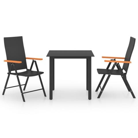 Ensemble de salle à manger de jardin meuble extérieur 3 pièces noir et marron 02_0013675