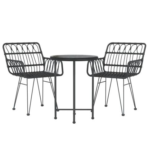 Ensemble de salle à manger de jardin meuble extérieur 3 pièces noir résine tressée 02_0013676