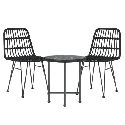 Ensemble de salle à manger de jardin meuble extérieur 3 pièces noir résine tressée 02_0013679