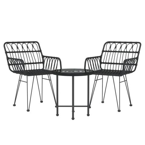 Ensemble de salle à manger de jardin meuble extérieur 3 pièces noir résine tressée 02_0013680