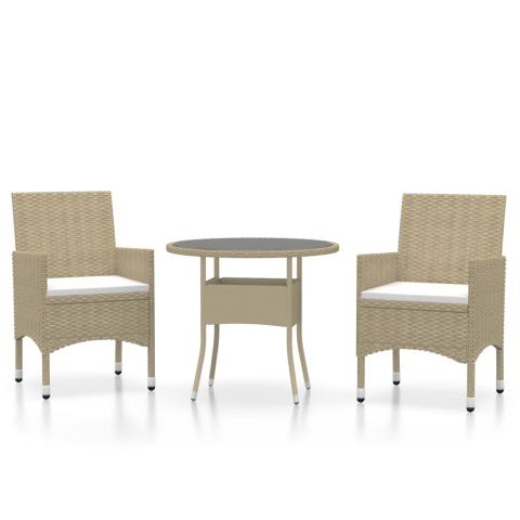 Ensemble de salle à manger de jardin meuble extérieur 3 pièces résine tressée beige 02_0013684