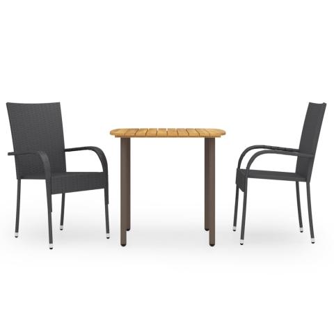 Ensemble de salle à manger de jardin meuble extérieur 3 pièces résine tressée noir 02_0013687