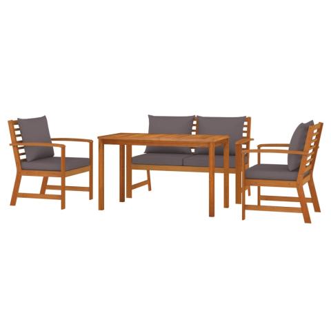 Ensemble de salle à manger de jardin meuble extérieur 4 pièces coussins bois acacia 02_0013692