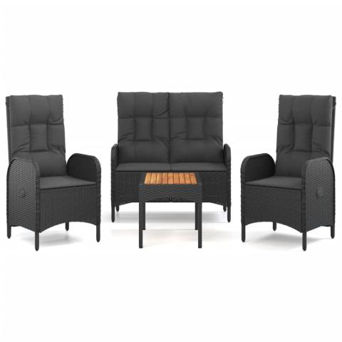 Ensemble de salle à manger de jardin meuble extérieur 4 pièces avec coussins noir 02_0013691