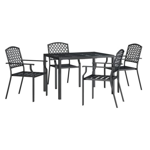 Ensemble de salle à manger de jardin meuble extérieur 5 pièces acier anthracite 02_0013713