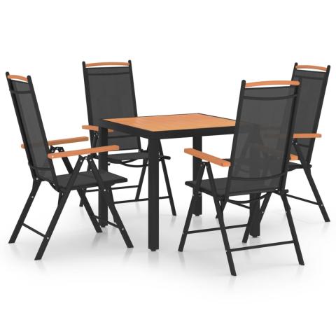 Ensemble de salle à manger de jardin meuble extérieur 5 pièces aluminium noir 02_0013698