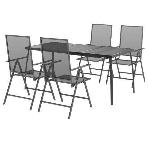 Ensemble de salle à manger de jardin meuble extérieur 5 pièces anthracite acier 02_0013707
