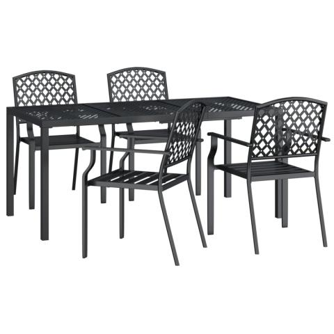 Ensemble de salle à manger de jardin meuble extérieur 5 pièces anthracite acier 02_0013708