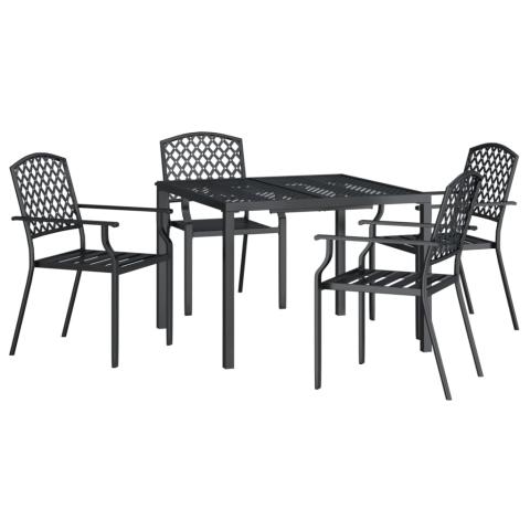 Ensemble de salle à manger de jardin meuble extérieur 5 pièces anthracite acier 02_0013711