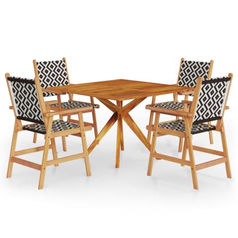 Ensemble de salle à manger de jardin meuble extérieur 5 pièces bois d'acacia massif 02_0013745