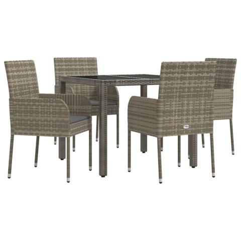 Ensemble de salle à manger de jardin meuble extérieur 5 pièces avec coussins gris 02_0013725