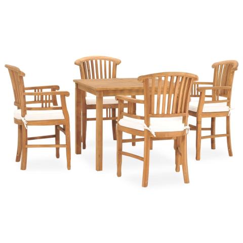 Ensemble de salle à manger de jardin meuble extérieur 5 pièces avec coussins teck 02_0013727