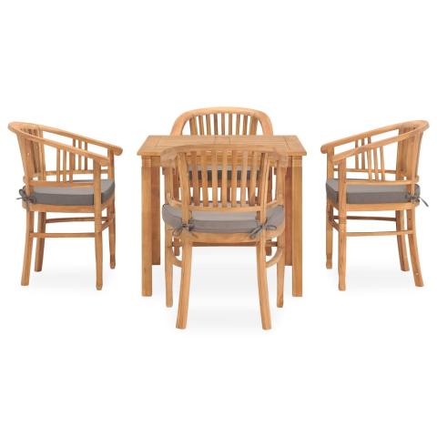 Ensemble de salle à manger de jardin meuble extérieur 5 pièces avec coussins teck 02_0013730
