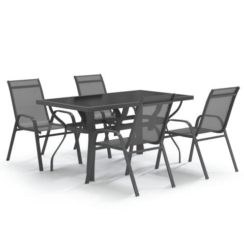 Ensemble de salle à manger de jardin meuble extérieur 5 pièces gris et noir 02_0013795