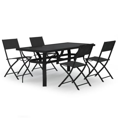 Ensemble de salle à manger de jardin meuble extérieur 5 pièces gris et noir 02_0013798