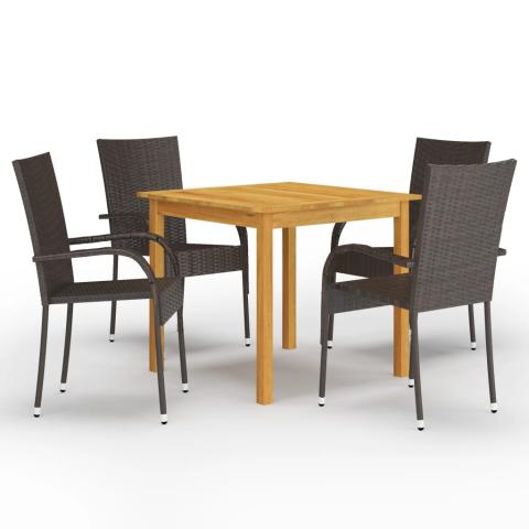 Ensemble de salle à manger de jardin meuble extérieur 5 pièces marron 02_0013812