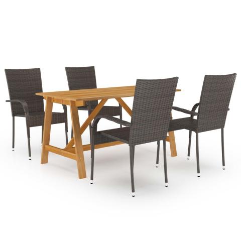 Ensemble de salle à manger de jardin meuble extérieur 5 pièces marron 02_0013813