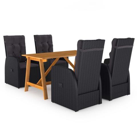 Ensemble de salle à manger de jardin meuble extérieur 5 pièces noir 02_0013836