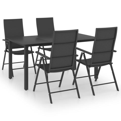 Ensemble de salle à manger de jardin meuble extérieur 5 pièces noir 02_0013838