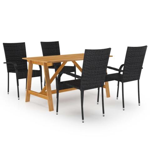 Ensemble de salle à manger de jardin meuble extérieur 5 pièces noir 02_0013890