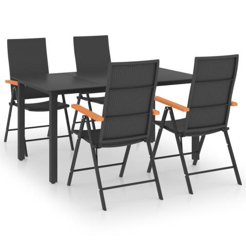 Ensemble de salle à manger de jardin meuble extérieur 5 pièces noir et marron 02_0013905
