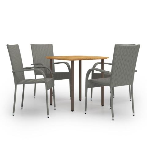 Ensemble de salle à manger de jardin meuble extérieur 5 pièces résine tressée gris 02_0013906