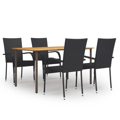 Ensemble de salle à manger de jardin meuble extérieur 5 pièces résine tressée noir 02_0013908