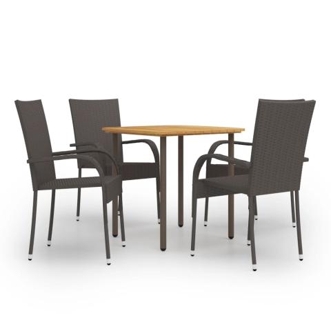 Ensemble de salle à manger de jardin meuble extérieur 5 pièces résine tressée marron 02_0013911