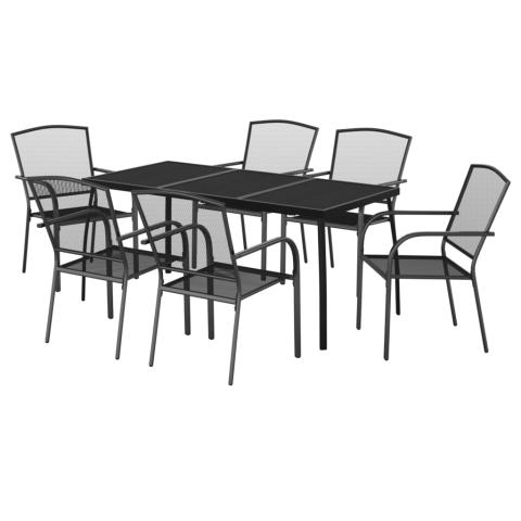 Ensemble de salle à manger de jardin meuble extérieur 7 pièces anthracite acier 02_0013921