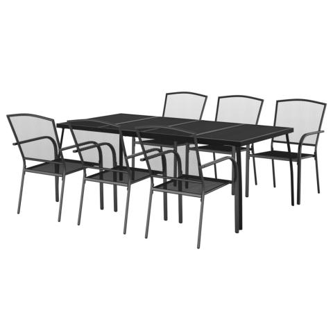 Ensemble de salle à manger de jardin meuble extérieur 7 pièces anthracite acier 02_0013922