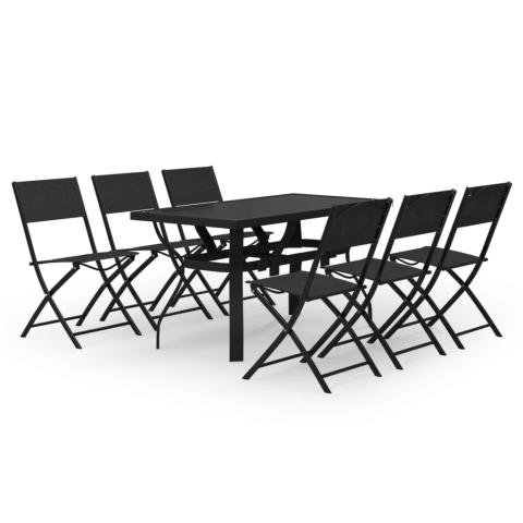 Ensemble de salle à manger de jardin meuble extérieur 7 pièces gris et noir 02_0013971