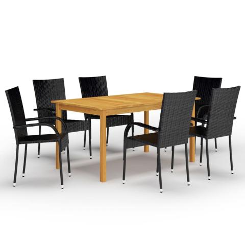 Ensemble de salle à manger de jardin meuble extérieur 7 pièces noir 02_0014025