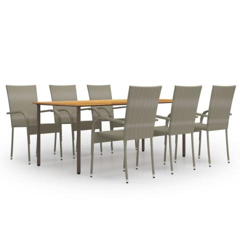 Ensemble de salle à manger de jardin meuble extérieur 7 pièces résine tressée gris 02_0014047