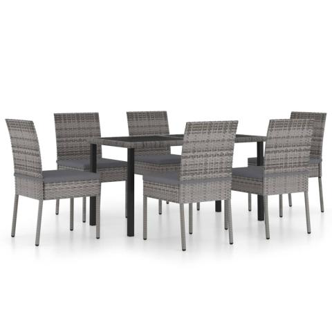 Ensemble de salle à manger de jardin meuble extérieur 7 pièces résine tressée gris 02_0014048