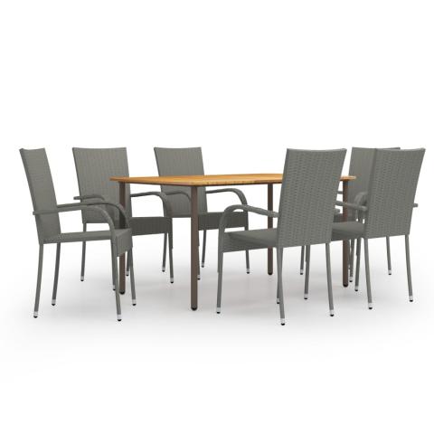 Ensemble de salle à manger de jardin meuble extérieur 7 pièces résine tressée gris 02_0014051