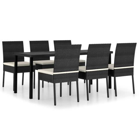 Ensemble de salle à manger de jardin meuble extérieur 7 pièces résine tressée noir 02_0014052