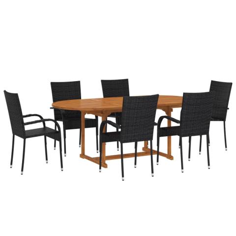 Ensemble de salle à manger de jardin meuble extérieur 7 pièces résine tressée noir 02_0014054