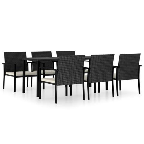Ensemble de salle à manger de jardin meuble extérieur 7 pièces résine tressée noir 02_0014055